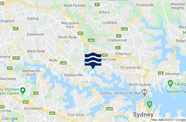 Mappa delle maree di Lane Cove West, Australia