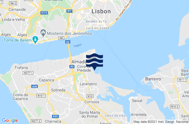 Mappa delle maree di Laranjeiro, Portugal