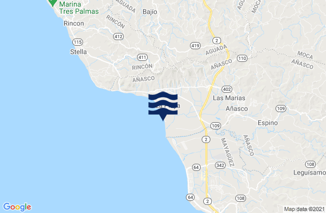Mappa delle maree di Las Marias, Puerto Rico