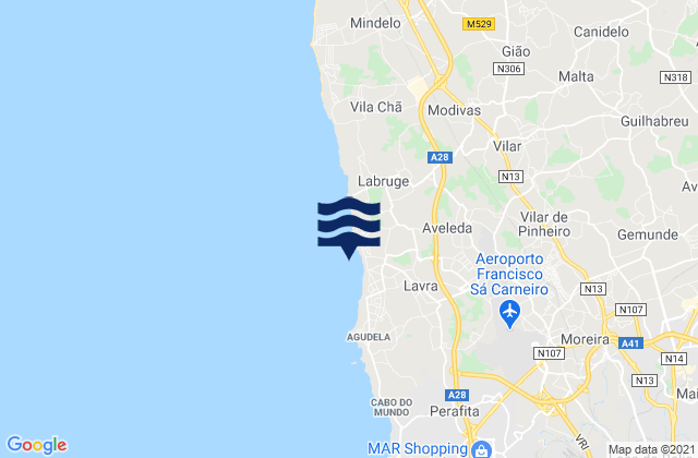 Mappa delle maree di Lavra, Portugal