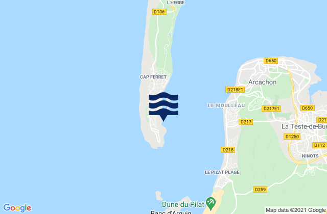 Mappa delle maree di Le Cap-Ferret, France