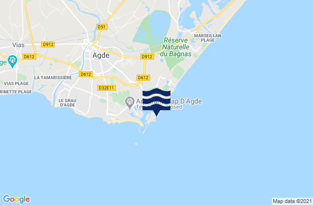 Mappa delle maree di Le Cap d'Agde, France