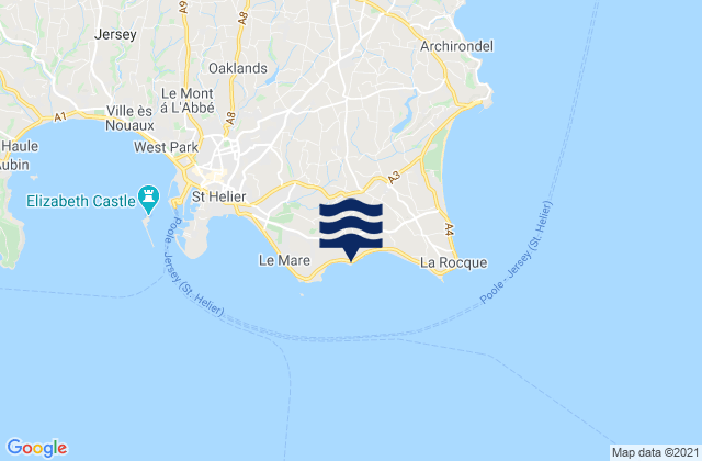 Mappa delle maree di Le Hocq, Jersey