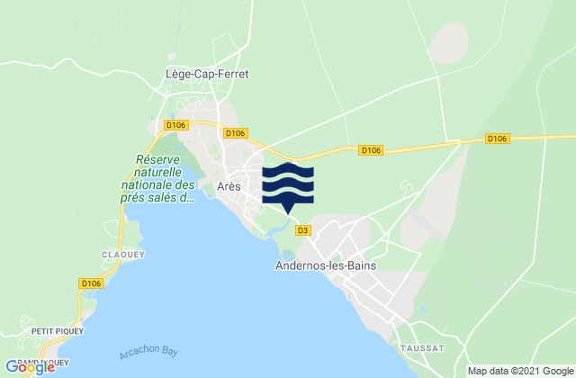 Mappa delle maree di Le Porge, France