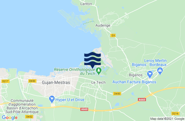 Mappa delle maree di Le Teich, France