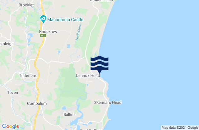 Mappa delle maree di Lennox Head, Australia