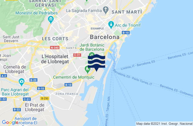 Mappa delle maree di Les Corts, Spain