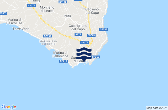 Mappa delle maree di Leuca, Italy