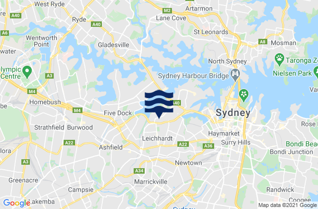 Mappa delle maree di Lewisham, Australia