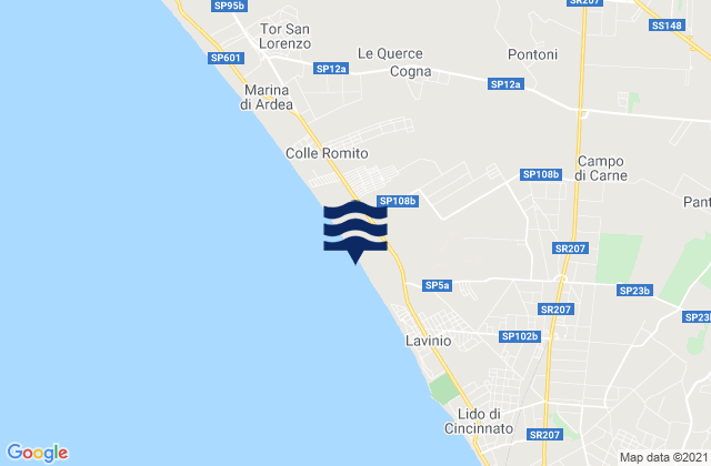 Mappa delle maree di Lido dei Pini, Italy