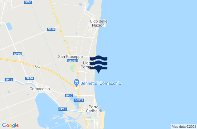Mappa delle maree di Lido di Pomposa-Lido degli Scacchi, Italy
