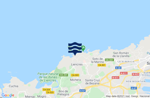 Mappa delle maree di Liencres, Spain