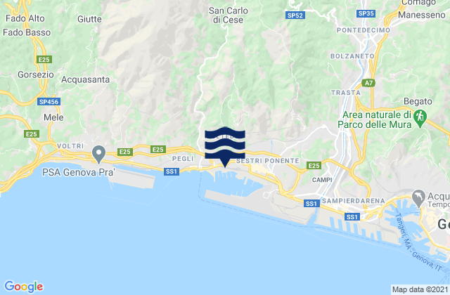 Mappa delle maree di Liguria, Italy