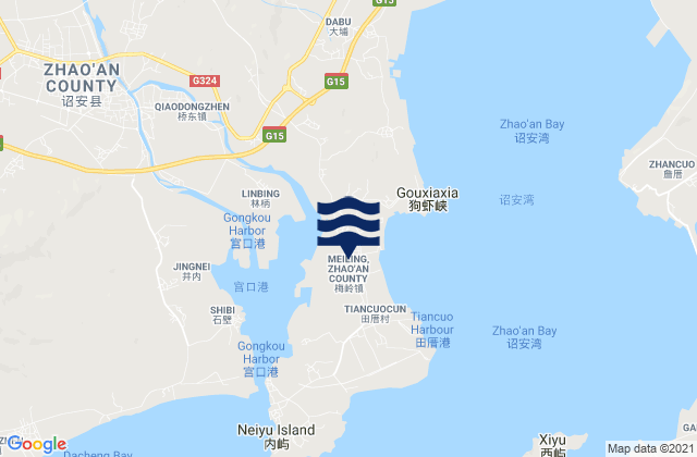 Mappa delle maree di Lincuo, China