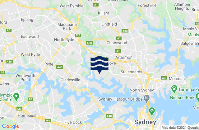 Mappa delle maree di Lindfield, Australia