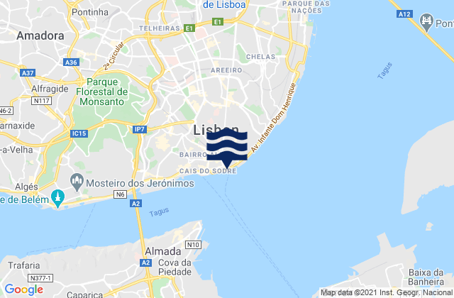 Mappa delle maree di Lisboa, Portugal
