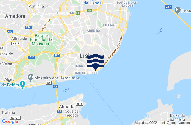 Mappa delle maree di Lisbon, Portugal