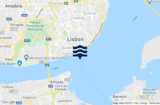 Mappa delle maree di Lisbon Tagus River, Portugal