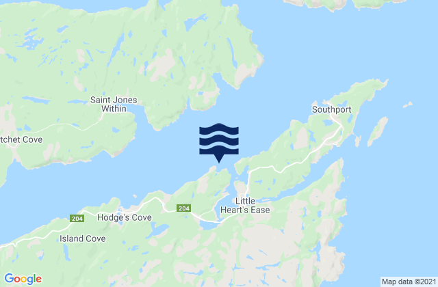 Mappa delle maree di Little Heart's Ease Harbour, Canada