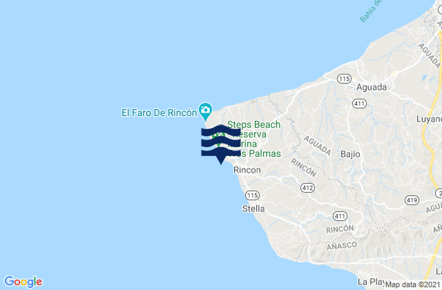 Mappa delle maree di Little Malibu (Rincon), Puerto Rico