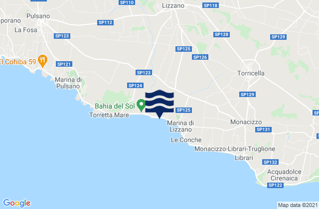 Mappa delle maree di Lizzano, Italy