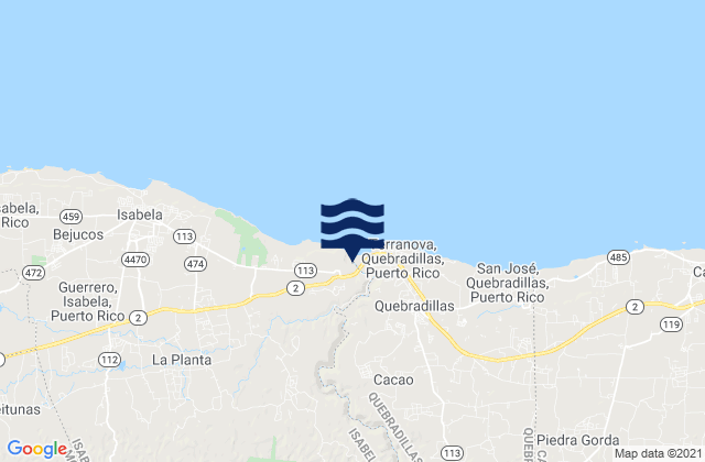 Mappa delle maree di Llanadas Barrio, Puerto Rico