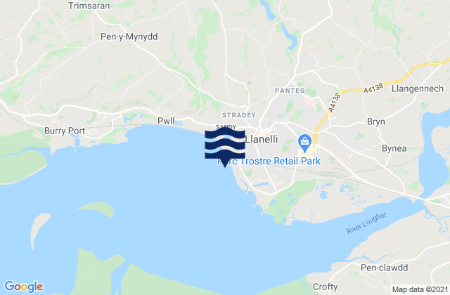 Mappa delle maree di Llanelli Beach, United Kingdom