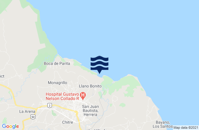 Mappa delle maree di Llano Bonito, Panama