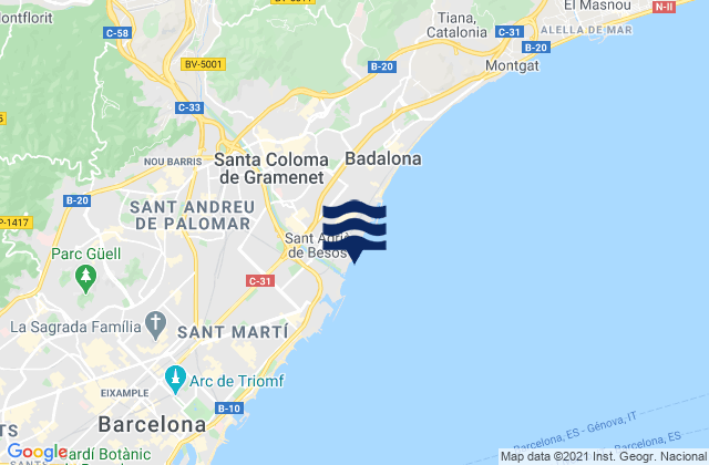 Mappa delle maree di Llefià, Spain