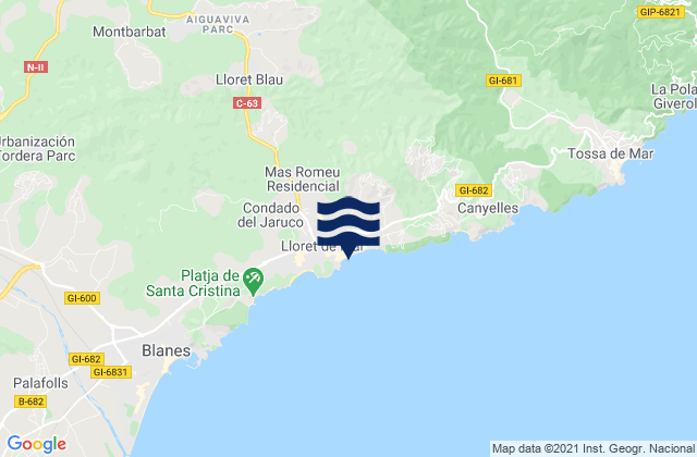 Mappa delle maree di Lloret de Mar, Spain