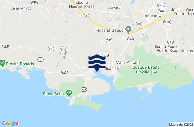 Mappa delle maree di Lluveras, Puerto Rico