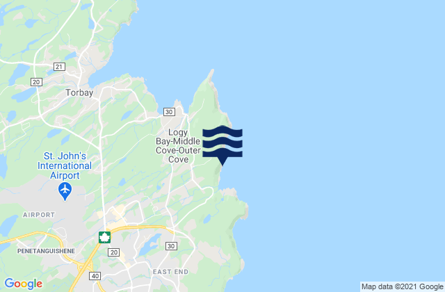 Mappa delle maree di Logy Bay, Canada