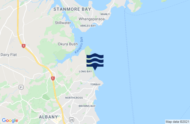 Mappa delle maree di Long Bay, New Zealand