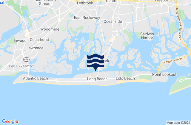 Mappa delle maree di Long Beach inside between bridges, United States