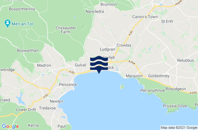 Mappa delle maree di Long Rock Beach, United Kingdom