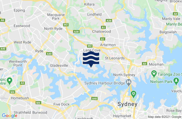 Mappa delle maree di Longueville, Australia