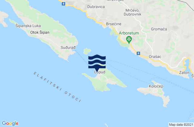 Mappa delle maree di Lopud, Croatia