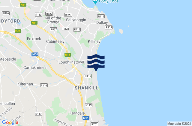 Mappa delle maree di Loughlinstown, Ireland