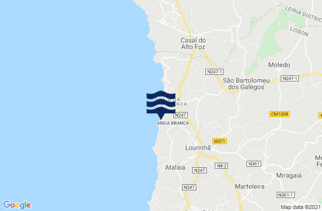 Mappa delle maree di Lourinhã, Portugal