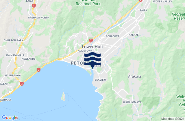 Mappa delle maree di Lower Hutt, New Zealand