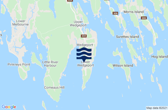 Mappa delle maree di Lower Wedgeport, Canada