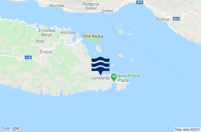 Mappa delle maree di Lumbarda, Croatia