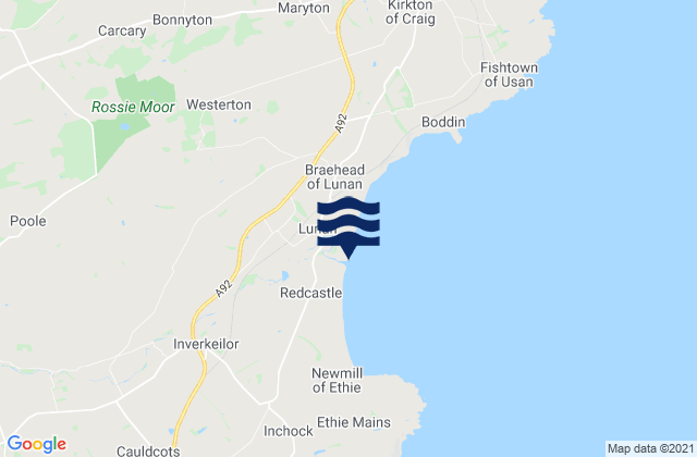 Mappa delle maree di Lunan Bay Beach, United Kingdom