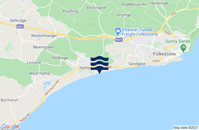 Mappa delle maree di Lyminge, United Kingdom