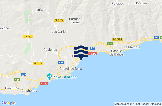Mappa delle maree di Lújar, Spain