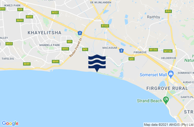 Mappa delle maree di Macassar Beach, South Africa