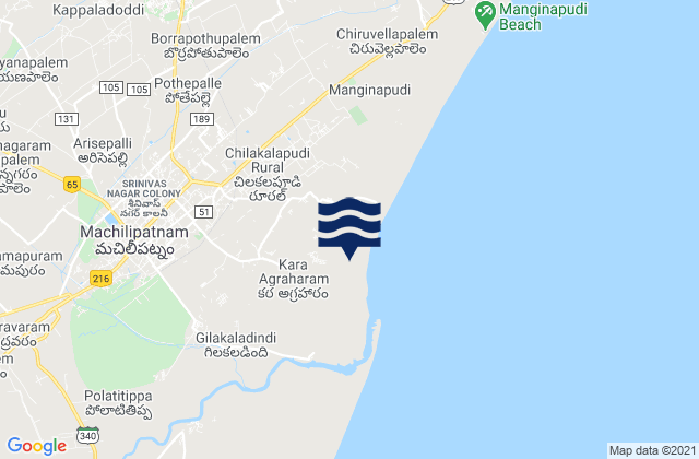 Mappa delle maree di Machilīpatnam, India