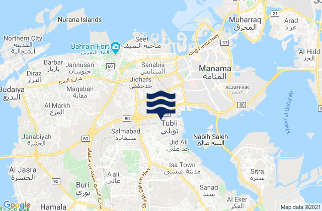 Mappa delle maree di Madīnat ‘Īsá, Bahrain
