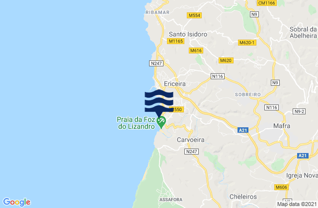 Mappa delle maree di Mafra, Portugal