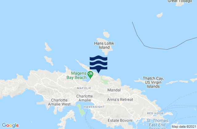 Mappa delle maree di Magens Bay St. Thomas Island, U.S. Virgin Islands